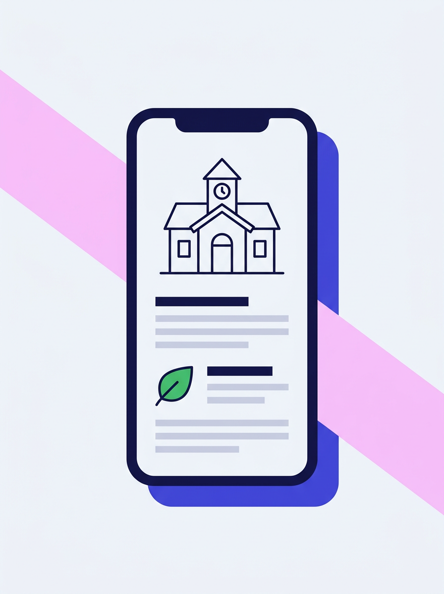 Illustration of a phone showing a very light town hall web page