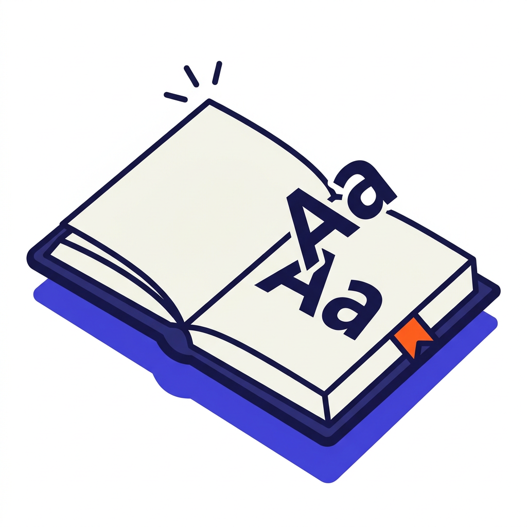 Illustration of an open book showing the letters Aa