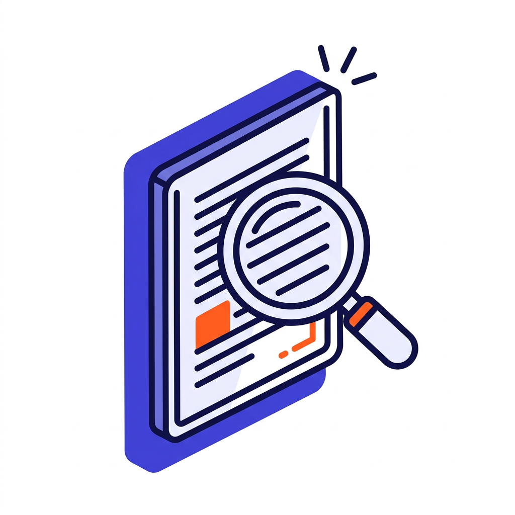 Illustration of a page with a magnifying glass over the text